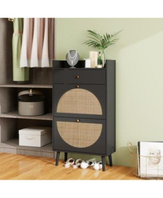 CASAINC  Rattan 2 Door Shoe Cabinet with 1 Drawer