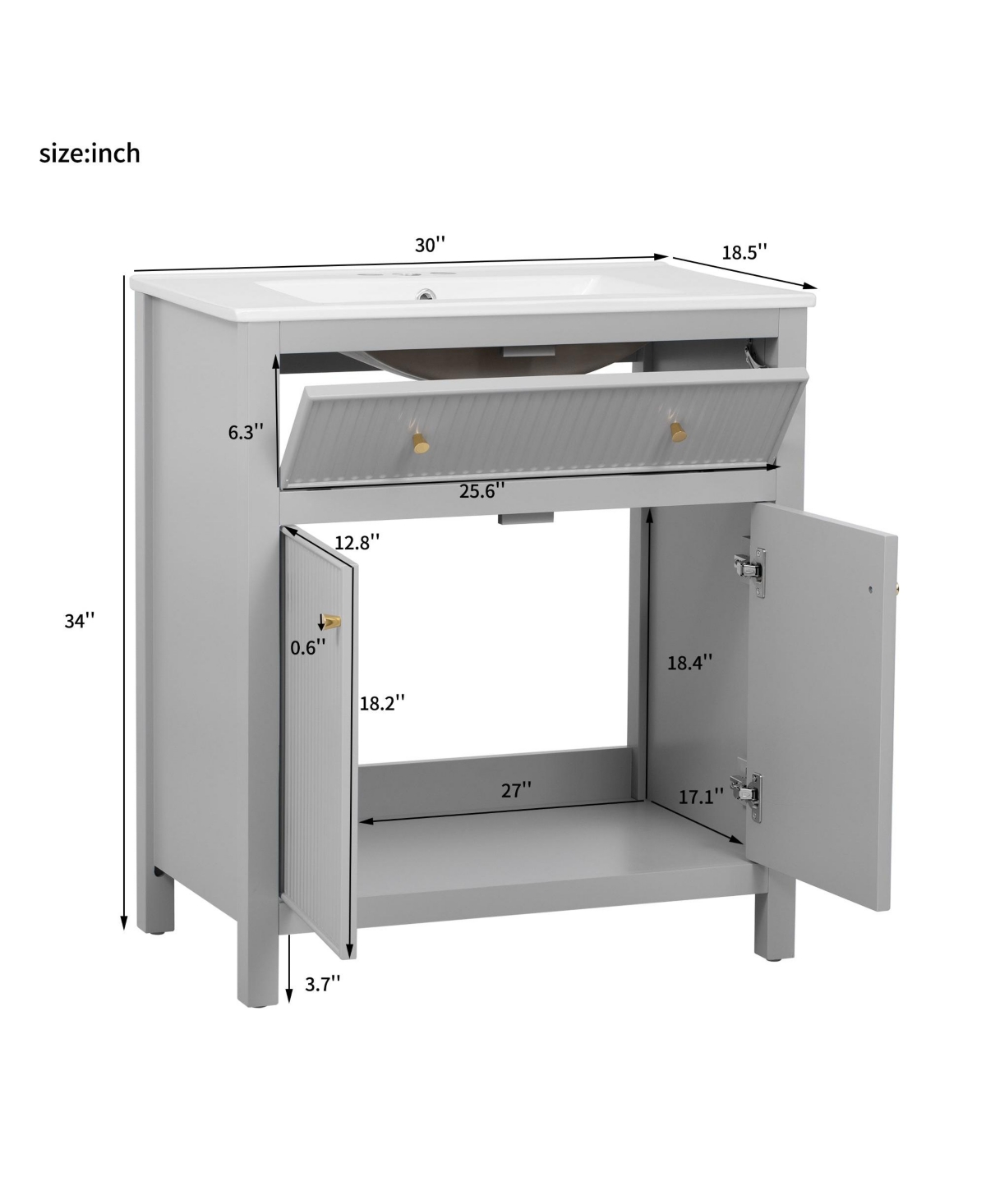 Casainc 30" Free Standing Bathroom Vanity with Ceramic Sink and Soft-Close Doors