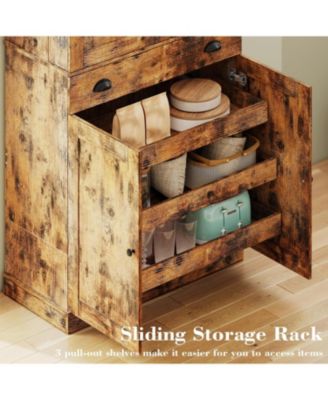 Kitchen Pantry Cabinet 72" Height, with Drawer, Rack, Vintage Brown