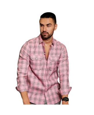 Men's Blush Pink & Moon Grey Tartan Plaid Shirt
