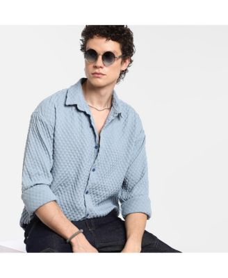 Men's Cornflower Blue Cubic-Textured Oversized Shirt