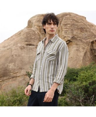 Men's Peanut Brown & Off-White Utility Halo-Stripe Oversized Shirt