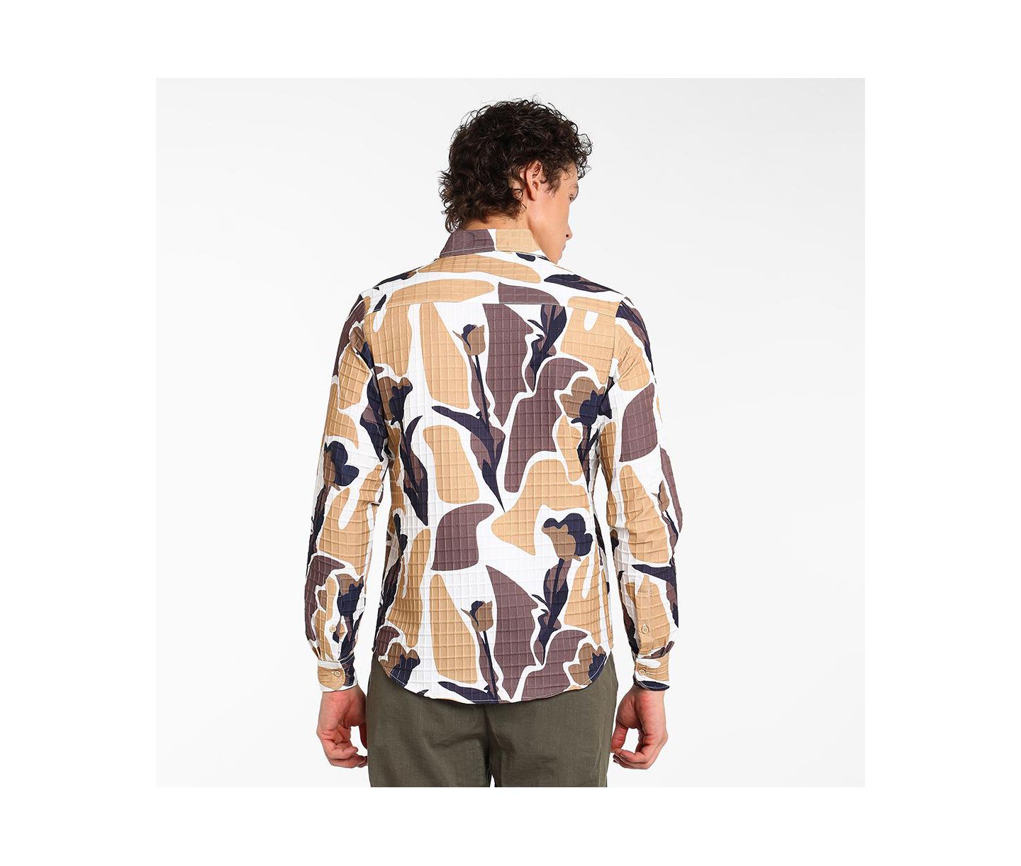 Мужская рубашка Cahoot Campus Sutra Taupe Brown & Beige Abstract Tulip, цвет: Коричневый — фото 4
