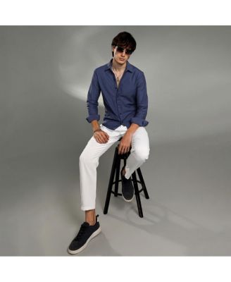 Men's Aegean Blue Geometric-Weave Textured Shirt