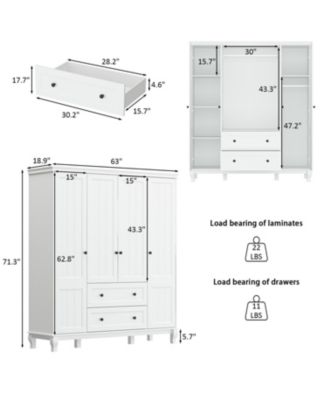 Modern Nordic style minimalist 4-door 2-drawer armoire, white wardrobe, bedroom closet