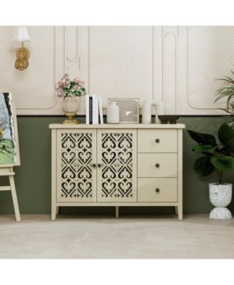 CASAINC Hollowed-Out Storage Cabinet with 2 Doors and 3 Drawers