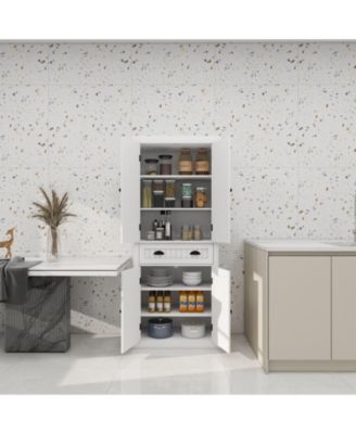 71" Freestanding Kitchen Pantry Cabinet With 4 Doors, Drawer and Adjustable Shelves