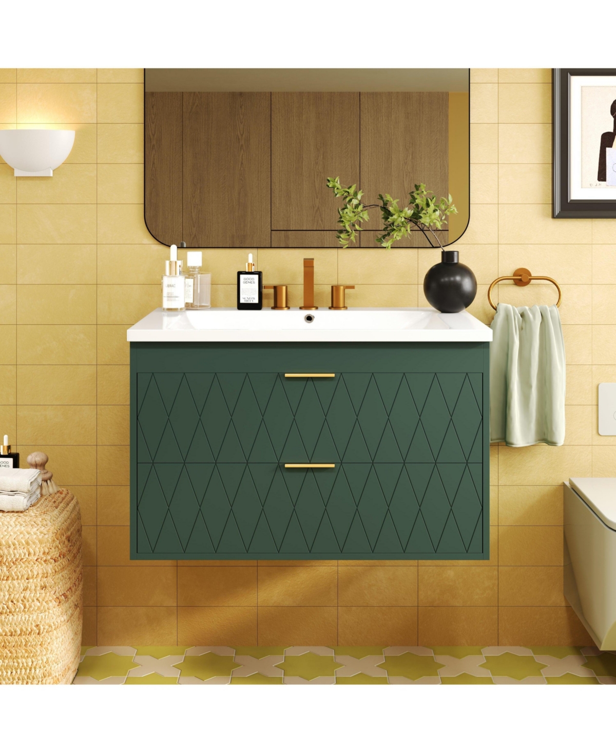 Casainc 30" Floating Bathroom Vanity with Resin Sink and 2 Drawers, Solid Wood Storage Cabinet