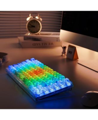 X75 82 Key Hot Swappable Mechanical Keyboard with Transparent Keycaps, 75% Layout Gasket Mount RGB Backlit Crystal White Switch, Wired