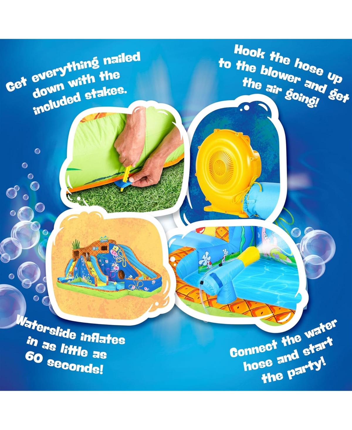 Sunny & Fun SpongeBob Deluxe Inflatable Water Slide with Climbing Wall, 2 Slides & Splash Pool