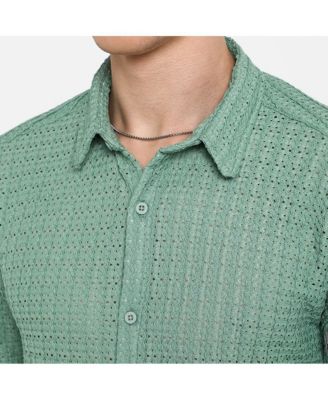 Men's Sea Green Hollow Knit Oversized Shirt