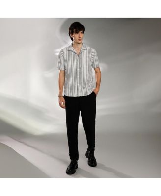 Men's Off-White & Midnight Black Striped-Weave Oversized Shirt