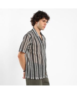 Men's Cream White & Midnight Black Multitrack Knit Oversized Shirt