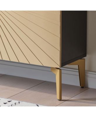 Arvo Modern Console Table – Textured Front with Black Frame & Gold Legs, Sculptural Entryway Sofa Storage Sideboard