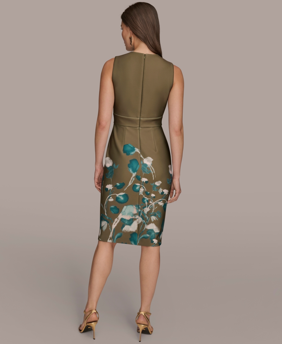 Donna Karan New York Floral Print Sleeveless Sheath Dress In Green