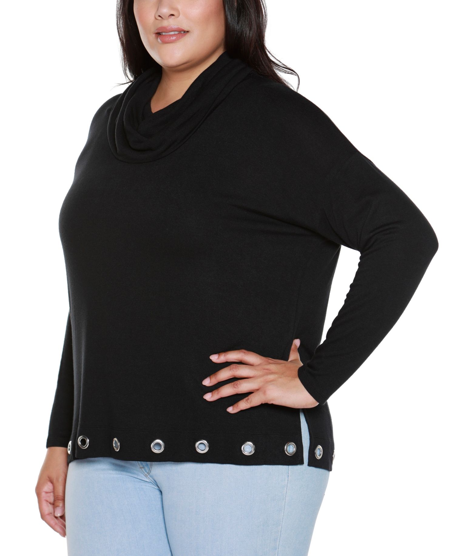 Plus Size Hacci Cowl Neck Knit Top