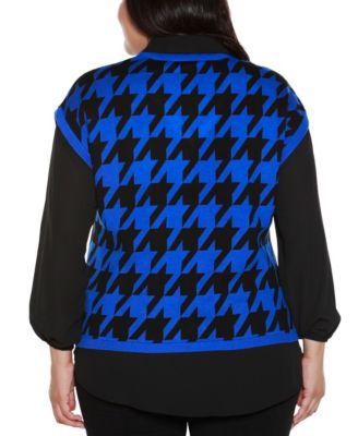 Plus Size Houndstooth Two-Fer Sweater 