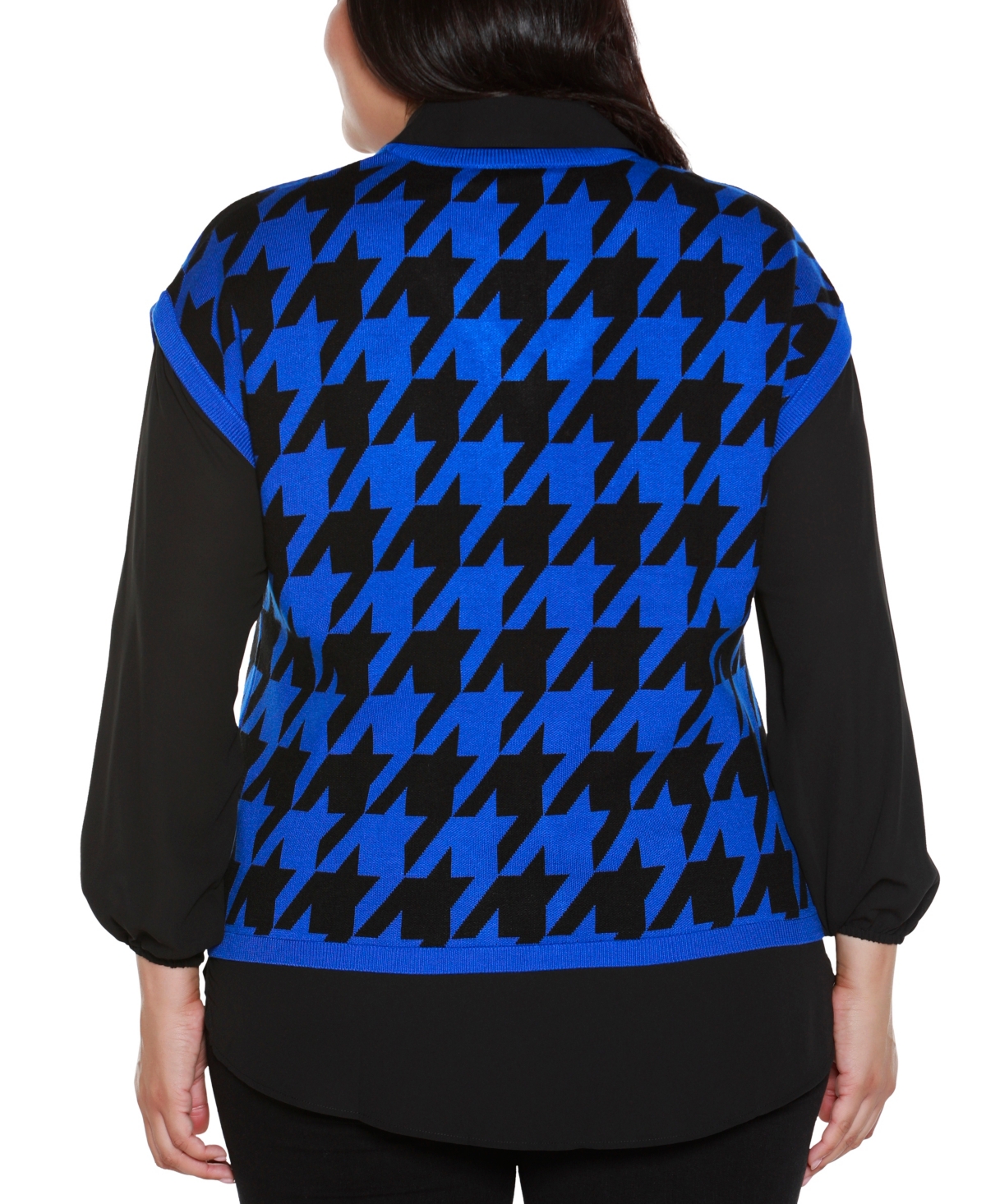 Belldini Plus Size Houndstooth Two-fer Sweater In Blue