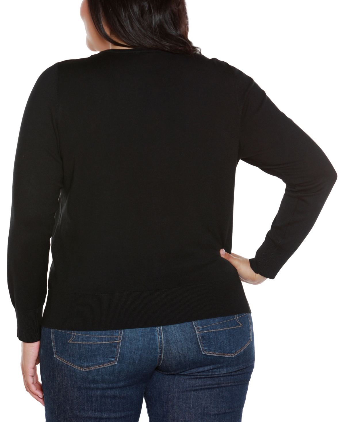 Belldini Plus Size Embellished Neckline Cardigan Sweater In Black