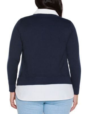 Plus Size Rhinestone-Neckline Two-Fer Sweater