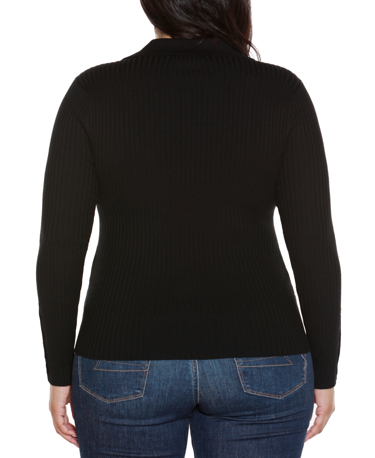 Belldini Plus Size Long Sleeve Johnny Collar Sweater In Black