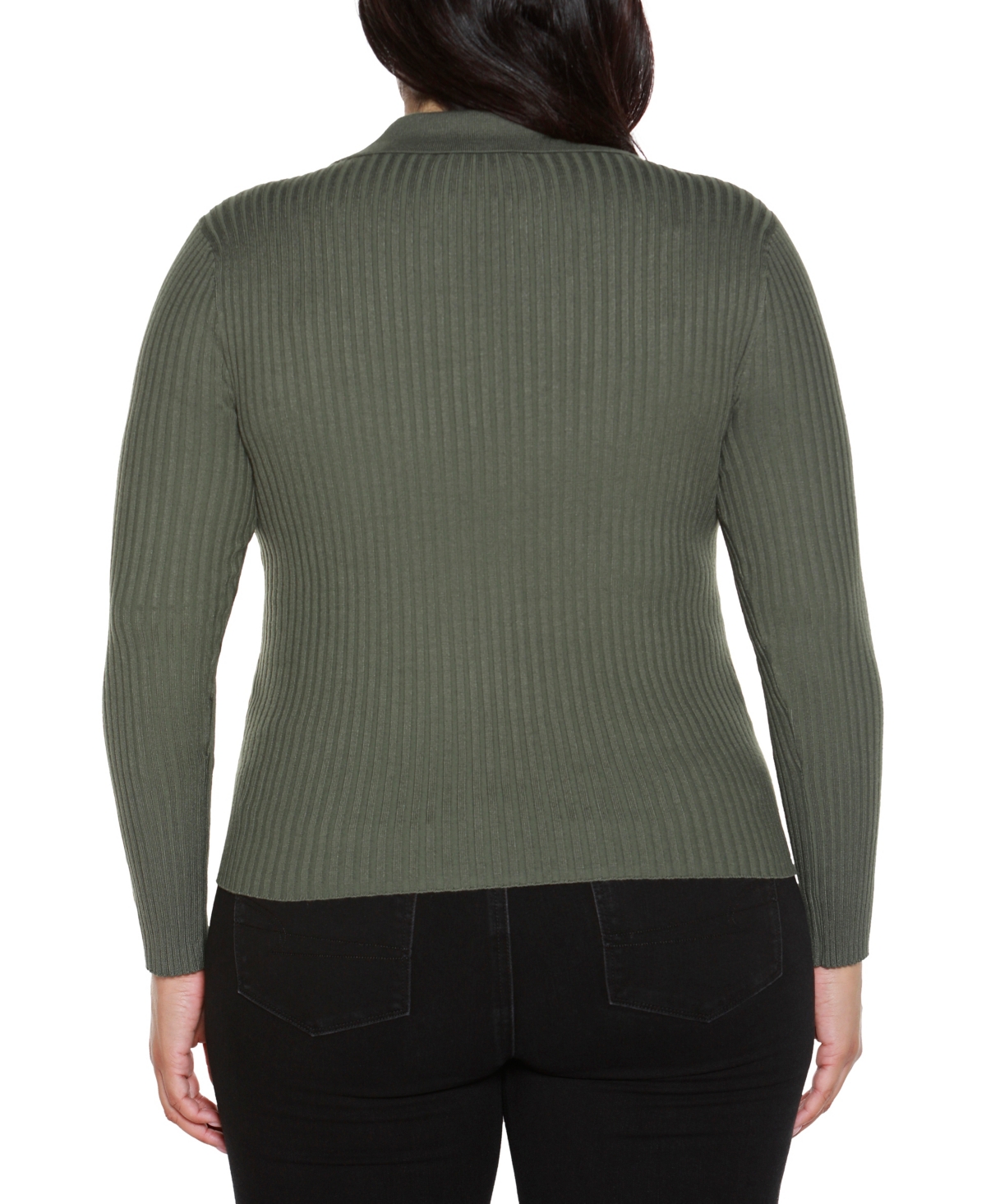Belldini Plus Size Long Sleeve Johnny Collar Sweater In Green