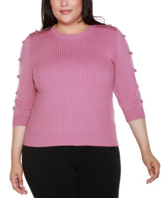 Plus Size Grommet-Trim Ribbed Sweater
