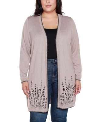 Plus Size Embroidered Open-Front Cardigan Sweater
