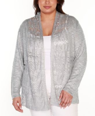 Plus Size Open-Front Pointelle-Trim Cardigan Sweater