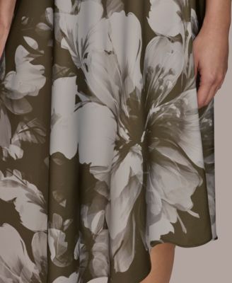 Petite Satin Asymmetrical Floral Midi Dress