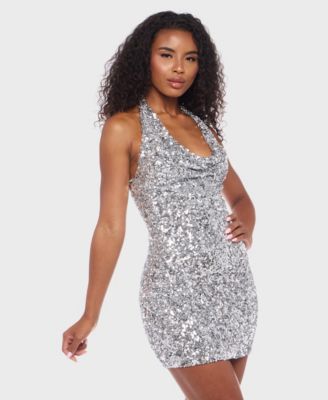 Juniors' Sequined Halter Neck Dress