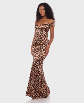 Juniors Animal Print Off-The-Shoulder Long Dress
