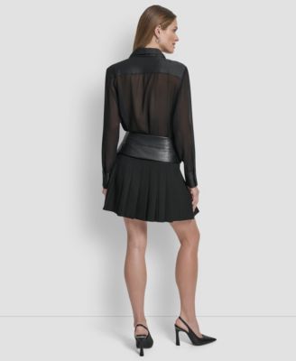 Women's Paneled Mix Media Scuba Mini Skirt
