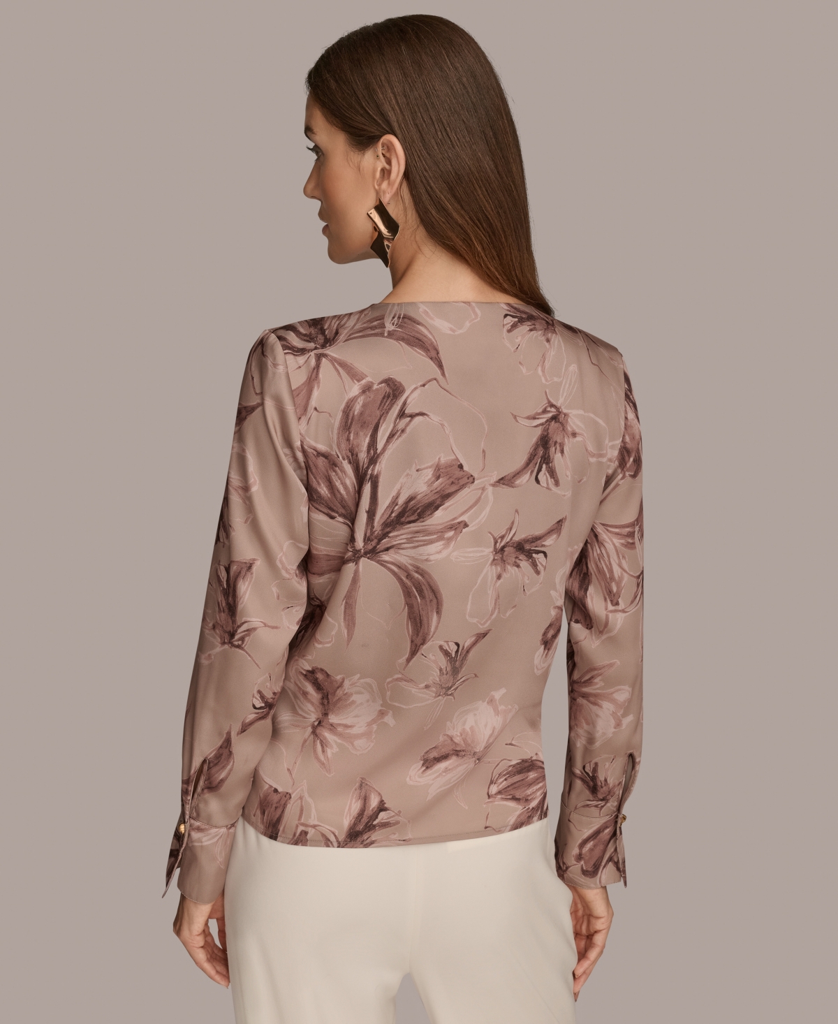 Donna Karan New York Floral Satin Surplice Top In Multi