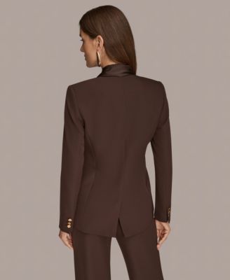 Womens Mixed Media Draped Neck Blazer, Regular & Petite