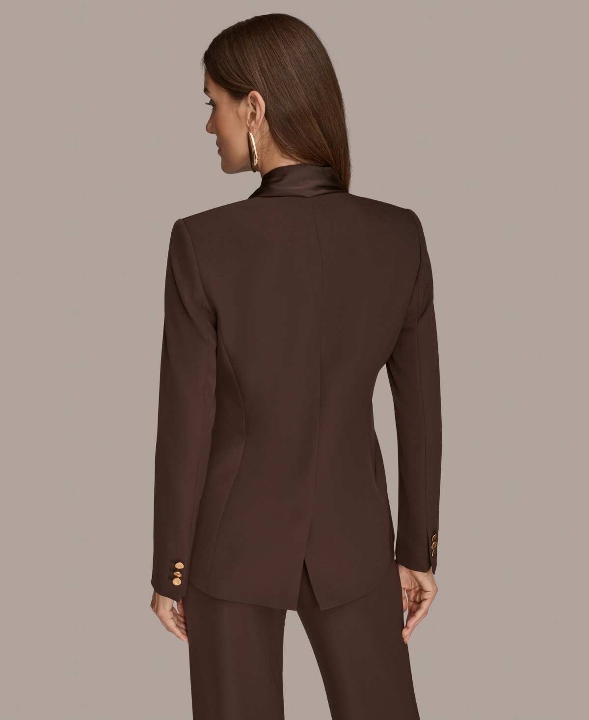 Donna Karan Women's Petites Mixed Media Draped Neck Blazer, Regular & Petite In Brown