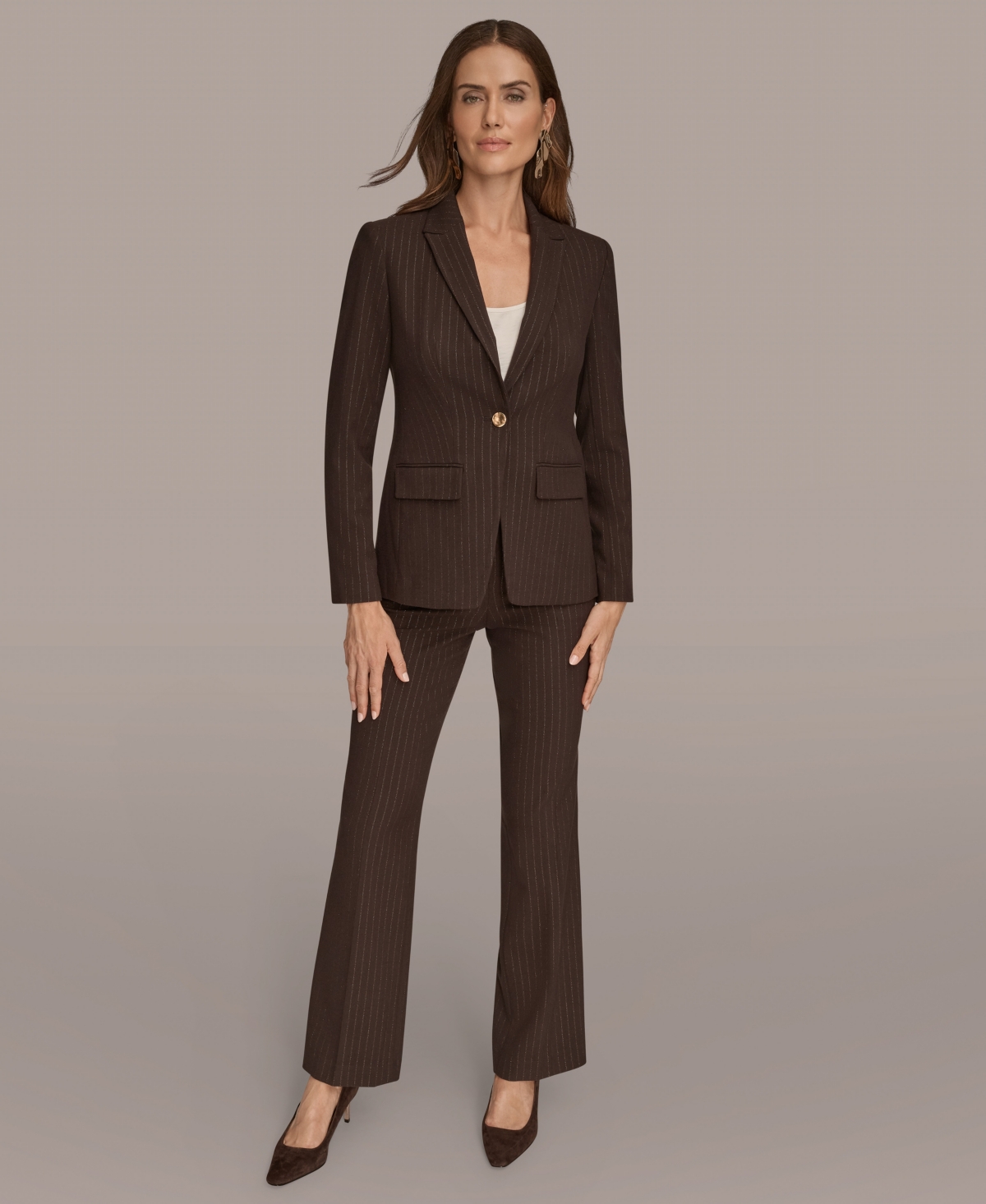 Donna Karan Women's Pinstripe One Button Blazer In Burgundy