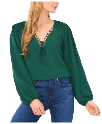 Women's Circular Trim Pin-Tuck Long Sleeve Top
