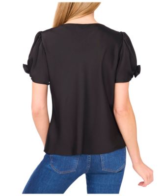 Women's Cowl Neck Bubble Short Sleeves Top