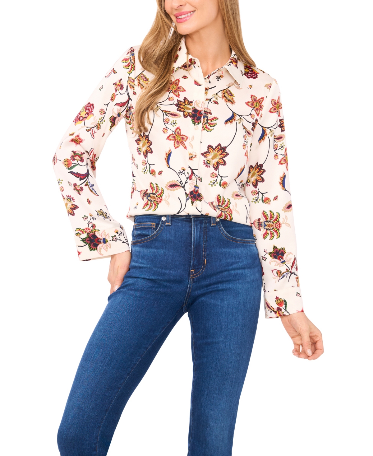 CeCe Women's Long Sleeve Button Down Shirt