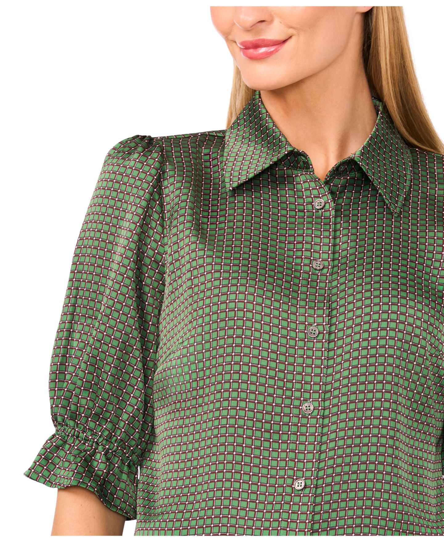 Женская рубашка CeCe Balloon Short Sleeves Button Down Shirt, цвет: Juniper — фото 2