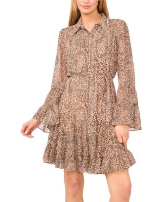 Women's Tiered Flounce Long Sleeve Shirt Dress