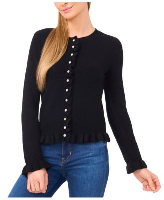 Women's Ruffle Edge Detail Long Sleeve Cardigan Sweater