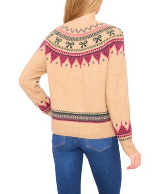 Women's Crewneck Ribbon Fair Isle Long-Sleeve Sweater