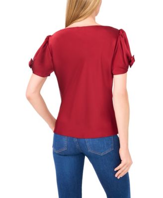 Women's Cowl Neck Bubble Short Sleeves Top