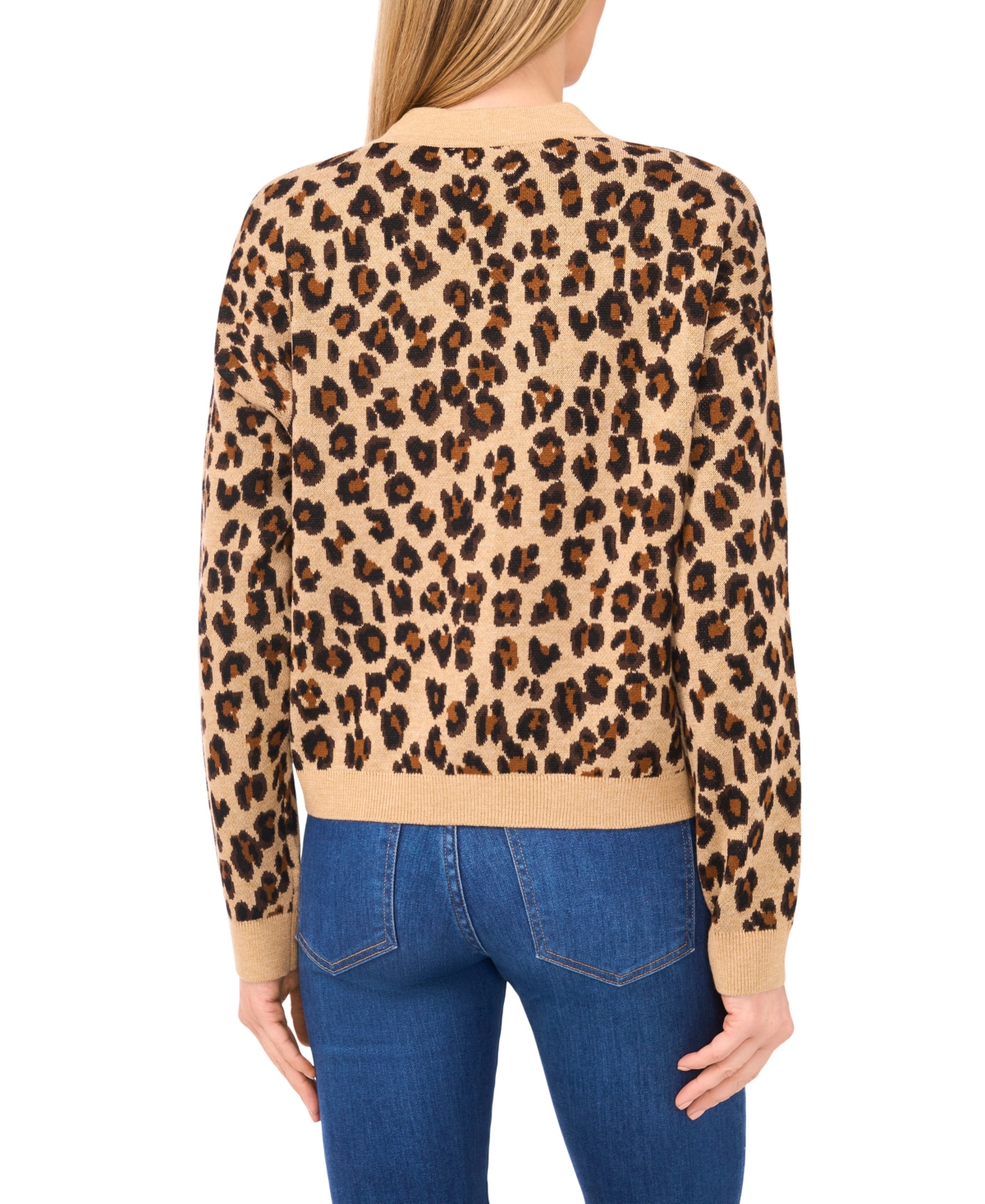 Cece Women's Leopard Jacquard Cardigan Sweater In Animal Print