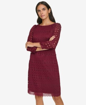 Petite Lace 3/4-Sleeve Shift Dress