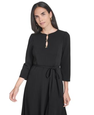 Petite Fit and Flare 3/4-Sleeve Midi Dress