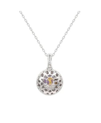 Suzy Levian Sterling Silver Round Cut Topaz And Sapphire Double Halo Pendant