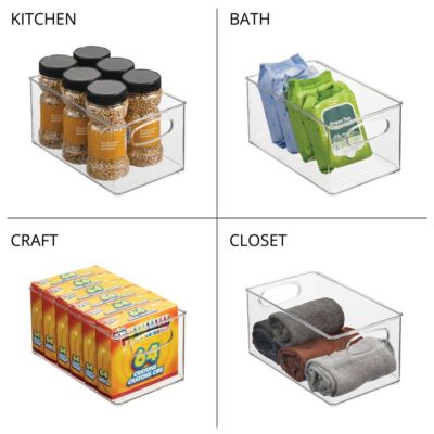 Plastic Home Office Storage Organizer Bin with Handles - 4 Pack - Clear